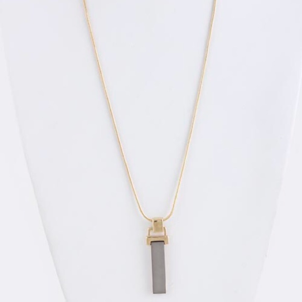 Grey and Gold Rectangle Pendant Necklace - Picture 2 of 5